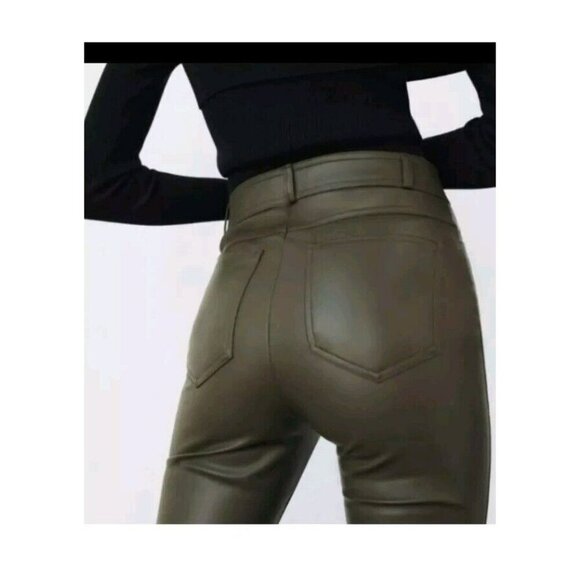 NWT ZARA WOMEN FAUX LEATHER LEGGINGS DARK KHAKI OLIVE SIZE XS 5427/206 - Picture 4 of 6